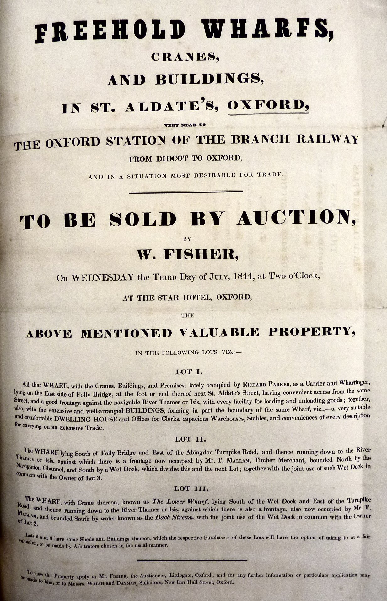 [Auction of wharfs Folly Bridge 1844 Bodl GA fol B 71 132 description]